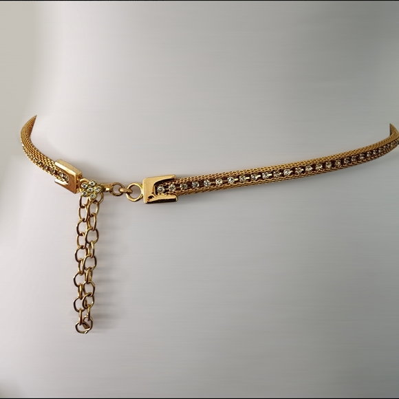 Vintage Gold Mesh Belt with Rhinestones - Picture 9 of 15